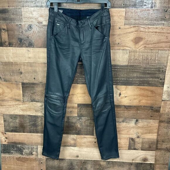 G-Star Raw Jeans Mid Skinny 5622 Moto Style Black Zippered Knee Waist 27 - Picture 12 of 15